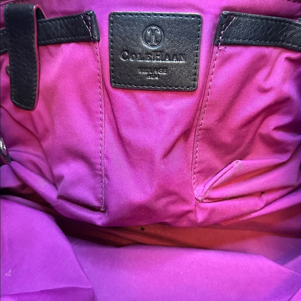 Cole Haan hand bag in black with magenta stitch and inside - Picture 2 of 9